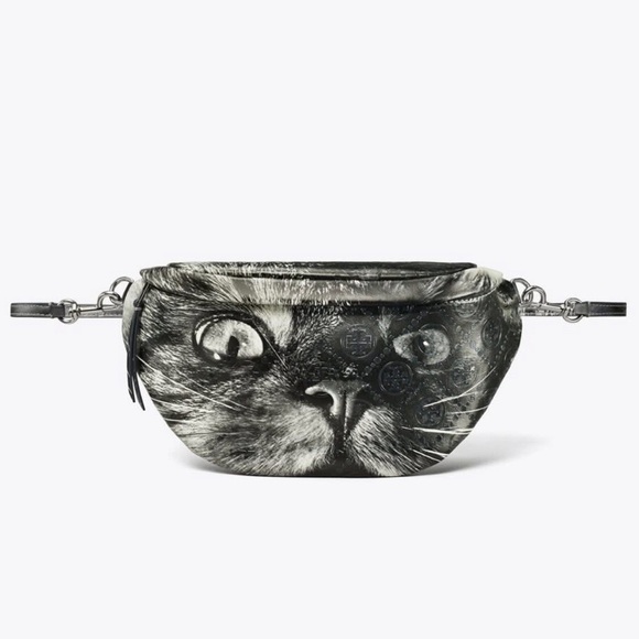 Tory Burch T Monogram Cat Printed Belt Bag Crossbody Bag Gray Cat Portrait - Picture 10 of 10
